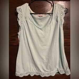 Boden Light Aqua Eyelet Sleeve Short Sleeve Top